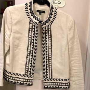 Ann Taylor Ivory & Black Patterned Linen  Blazer Professional, social or holiday